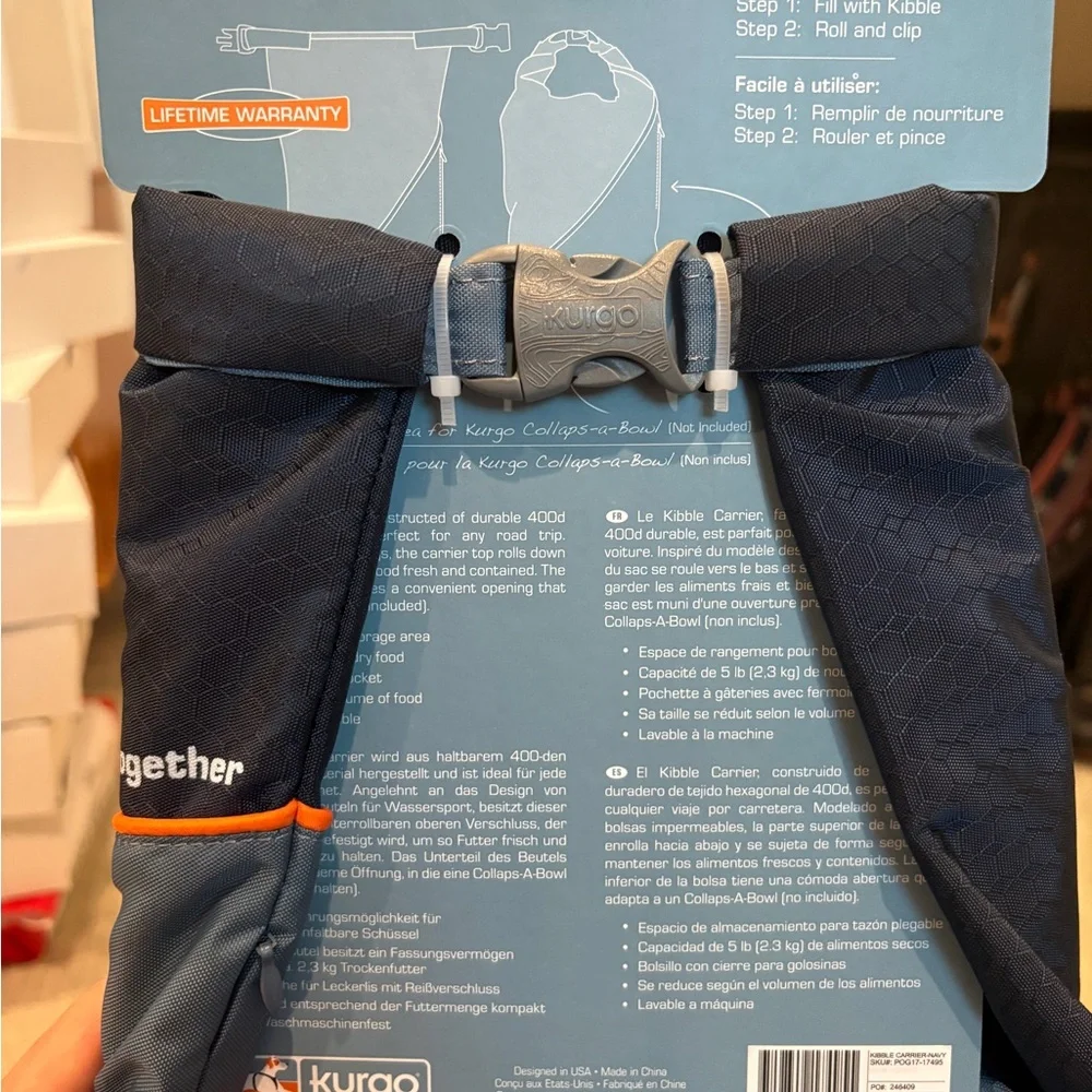 Kurgo Pet Food Carrier in Navy and Orange